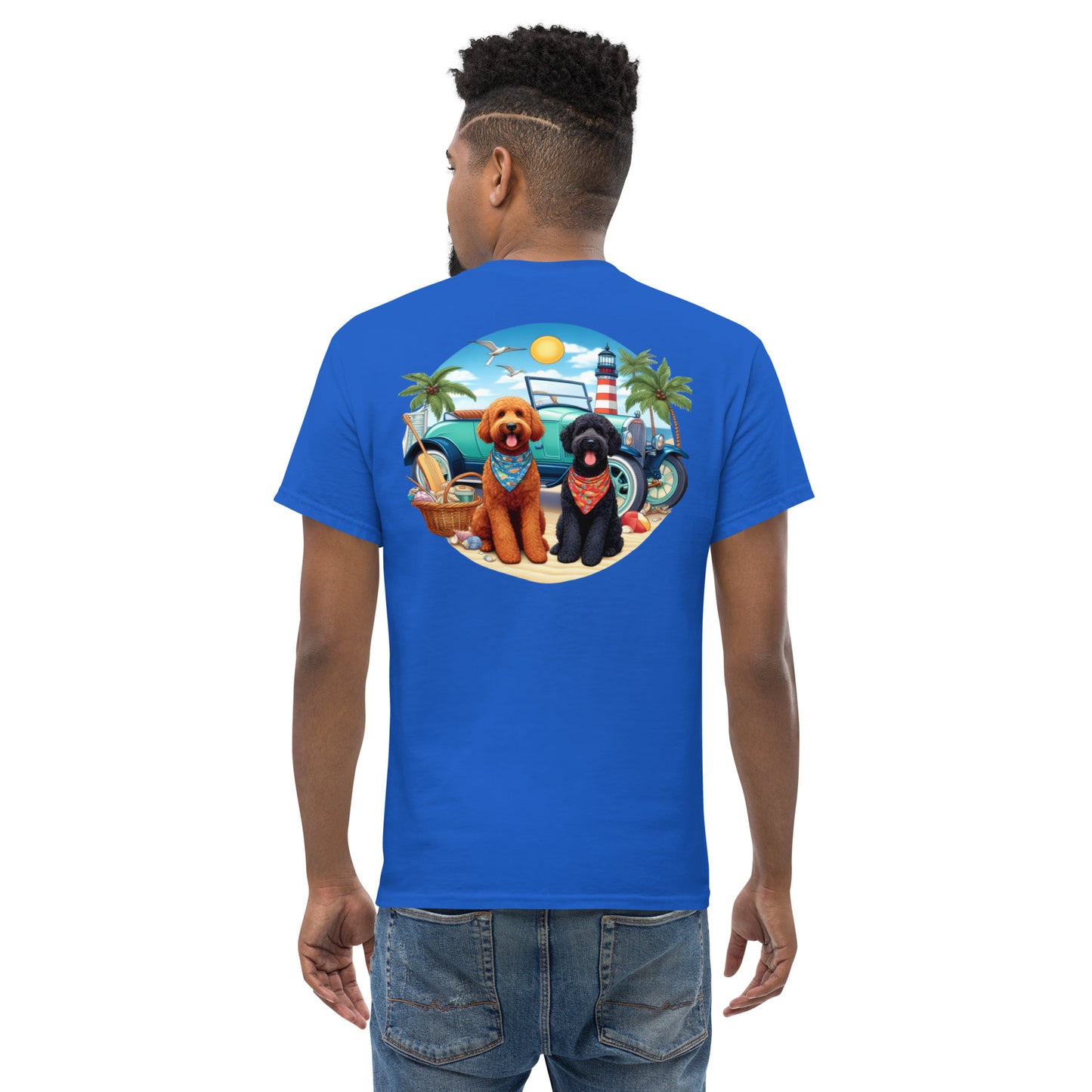 Doodles Antique Car on Beach - Men's Classic Gildan T Shirt