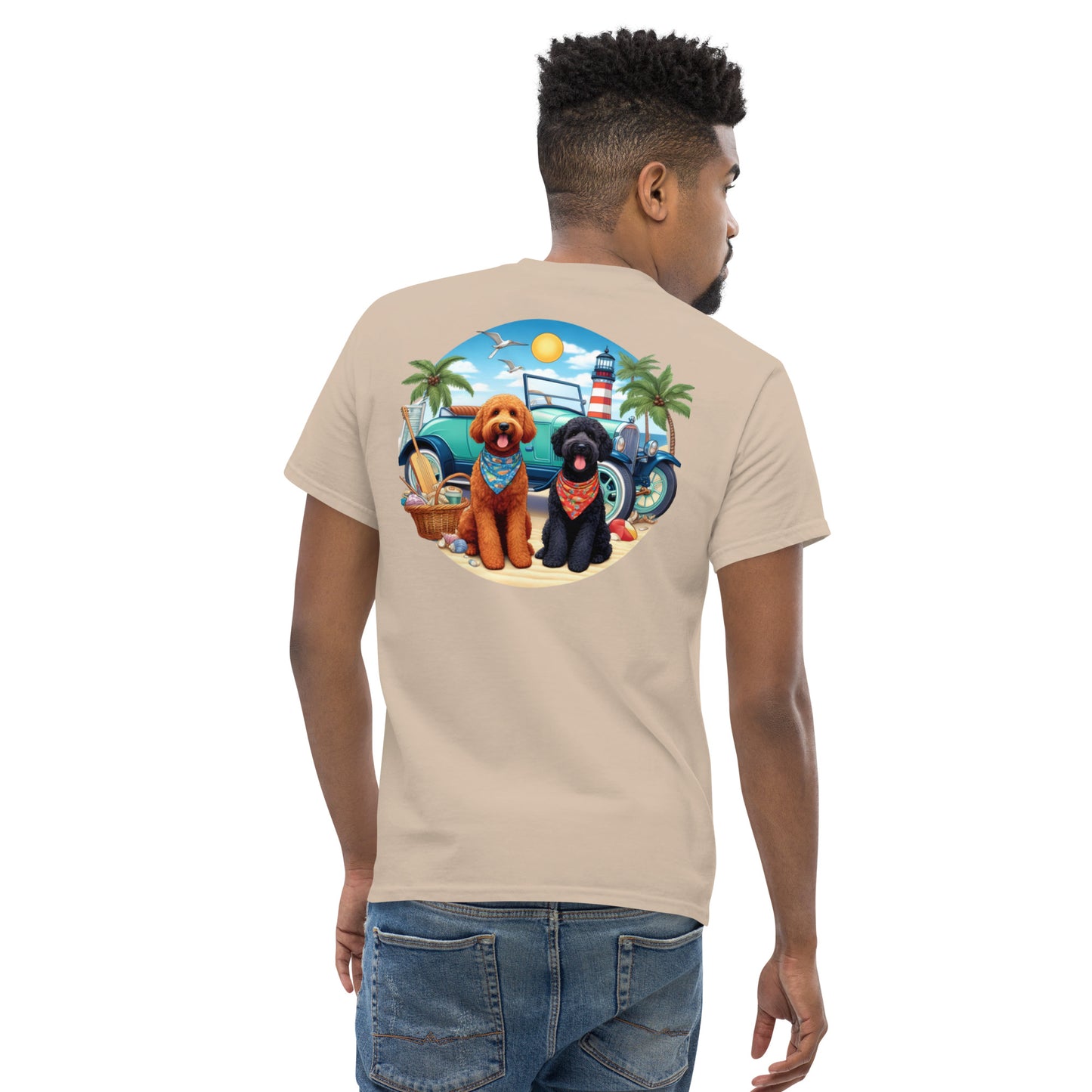 Doodles Antique Car on Beach - Men's Classic Gildan T Shirt