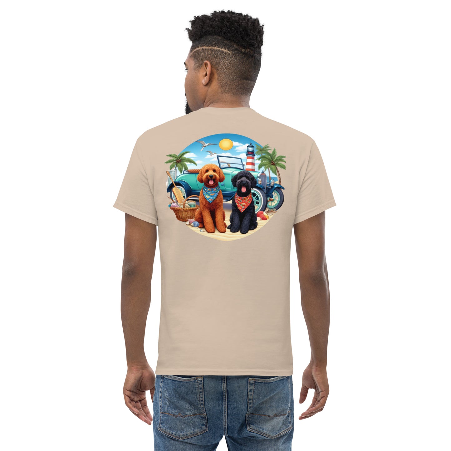 Doodles Antique Car on Beach - Men's Classic Gildan T Shirt