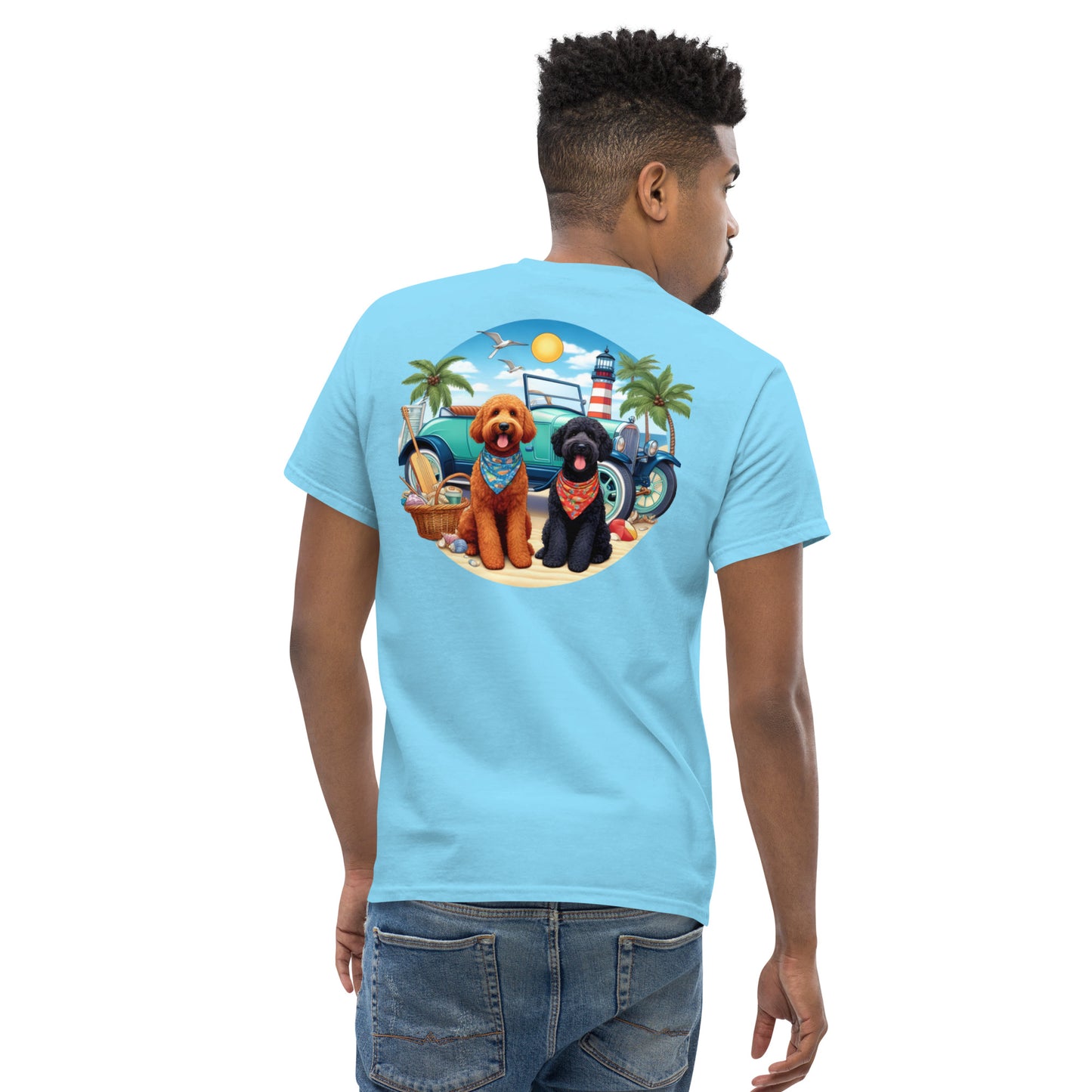 Doodles Antique Car on Beach - Men's Classic Gildan T Shirt