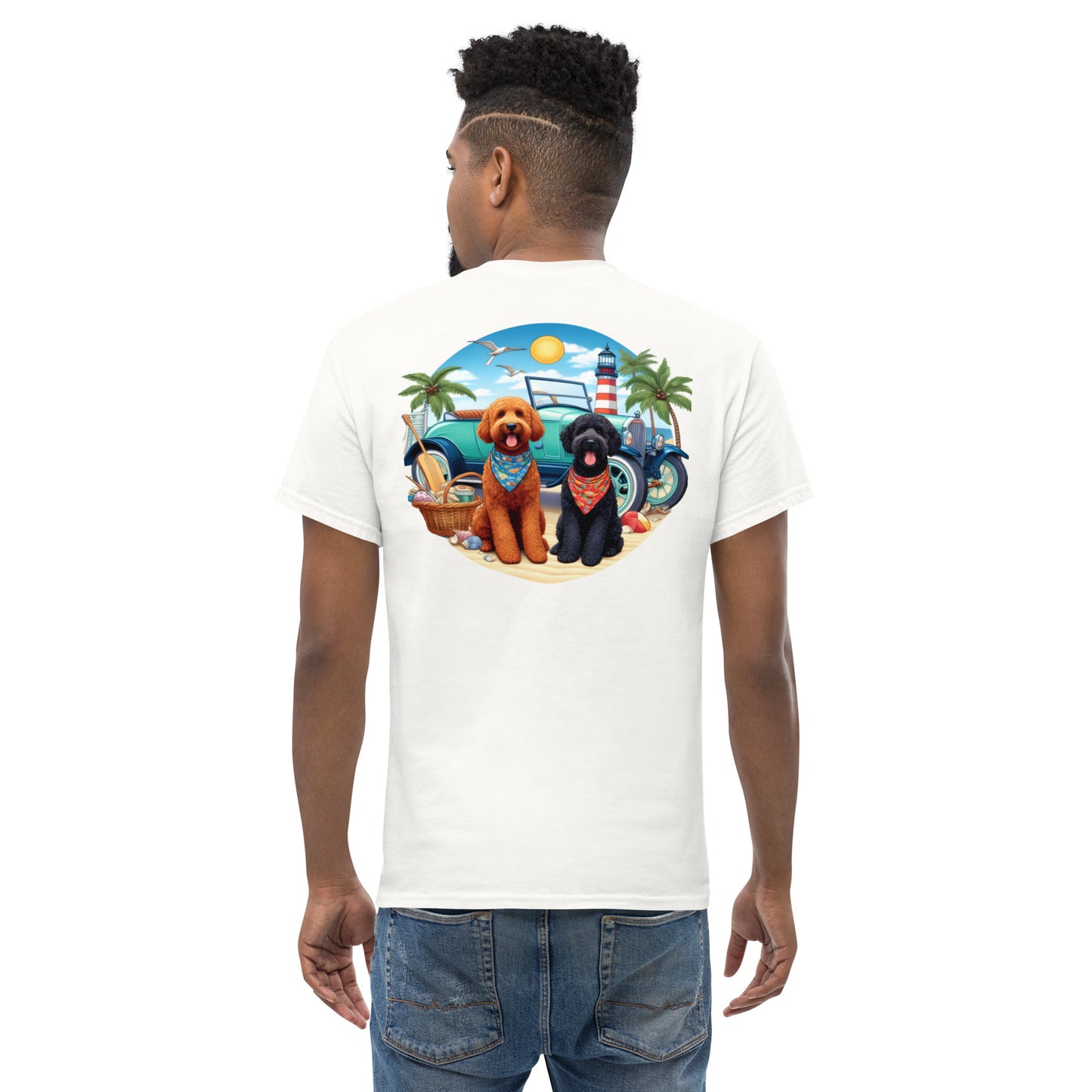Doodles Antique Car on Beach - Men's Classic Gildan T Shirt