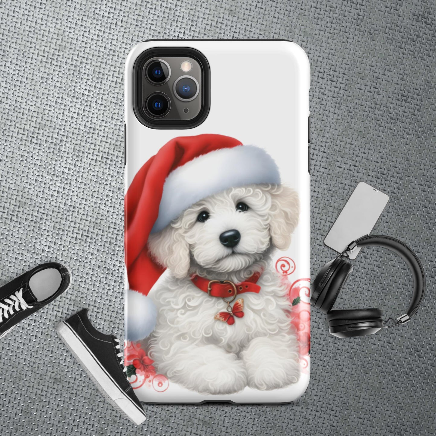 White Christmas Doodle Puppy Tough Case for iPhone®