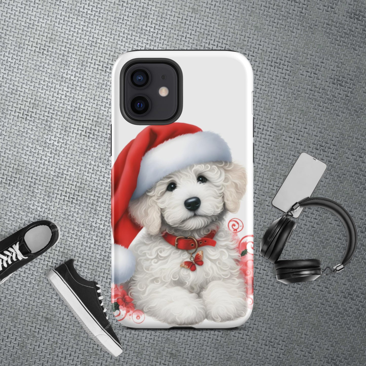 White Christmas Doodle Puppy Tough Case for iPhone®