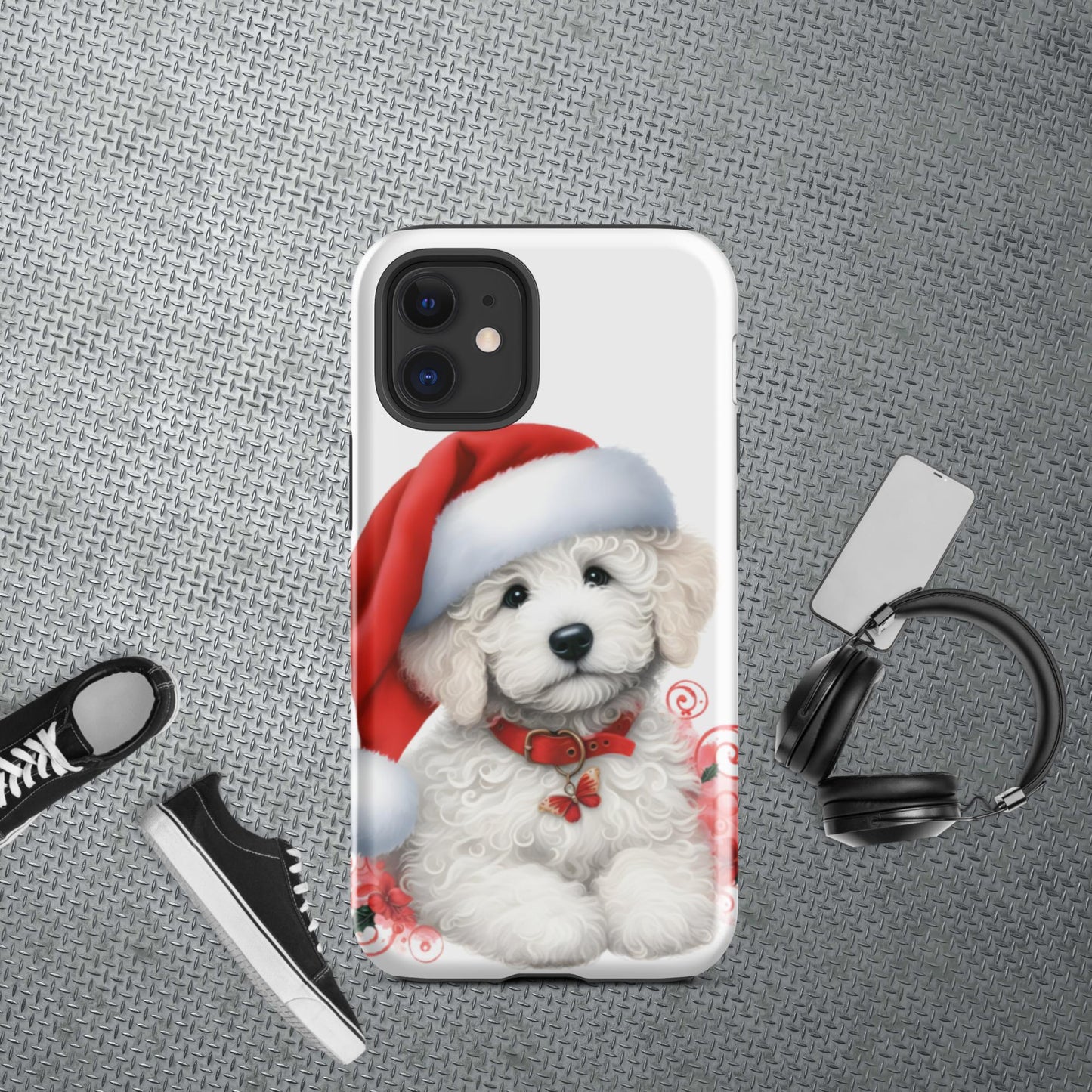 White Christmas Doodle Puppy Tough Case for iPhone®