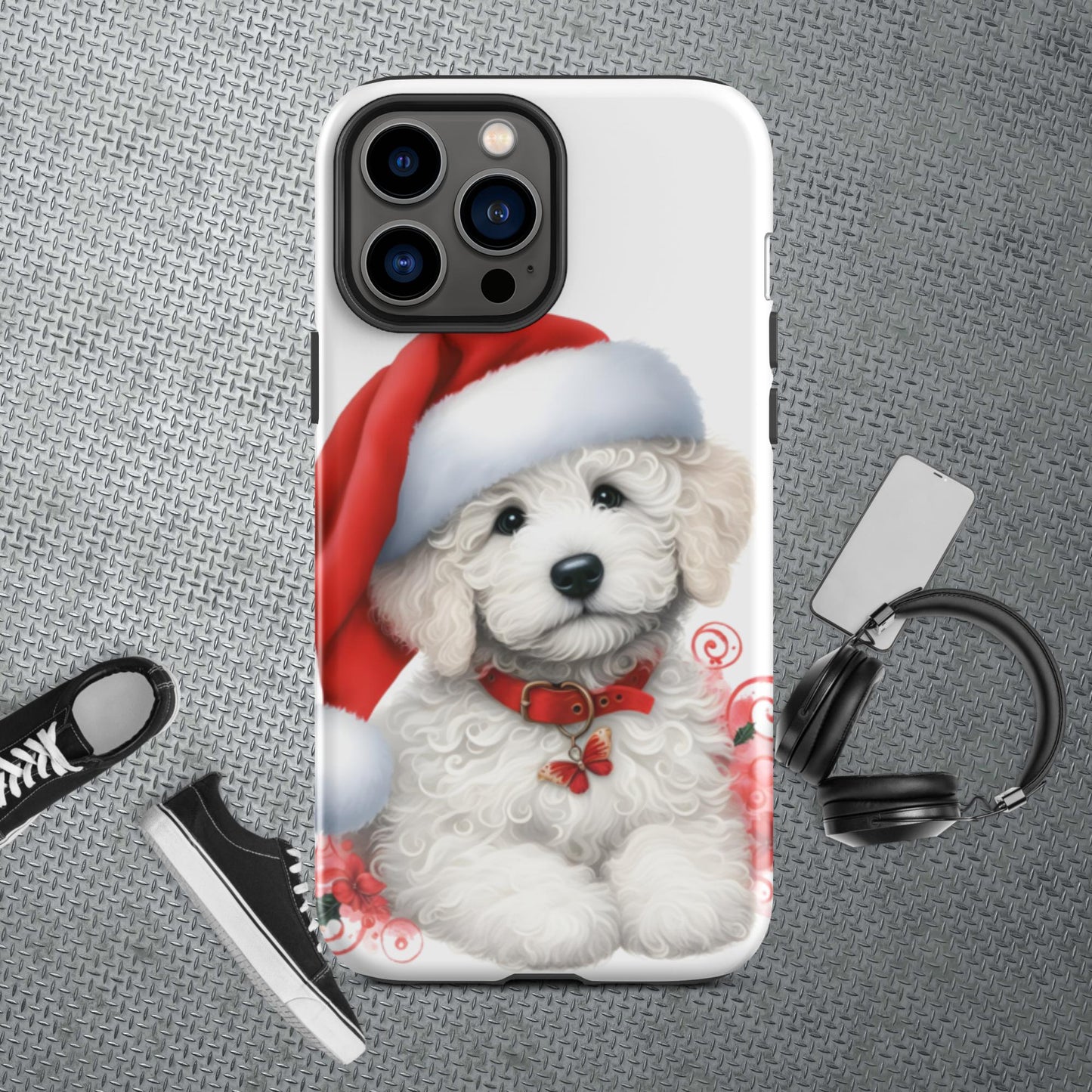 White Christmas Doodle Puppy Tough Case for iPhone®