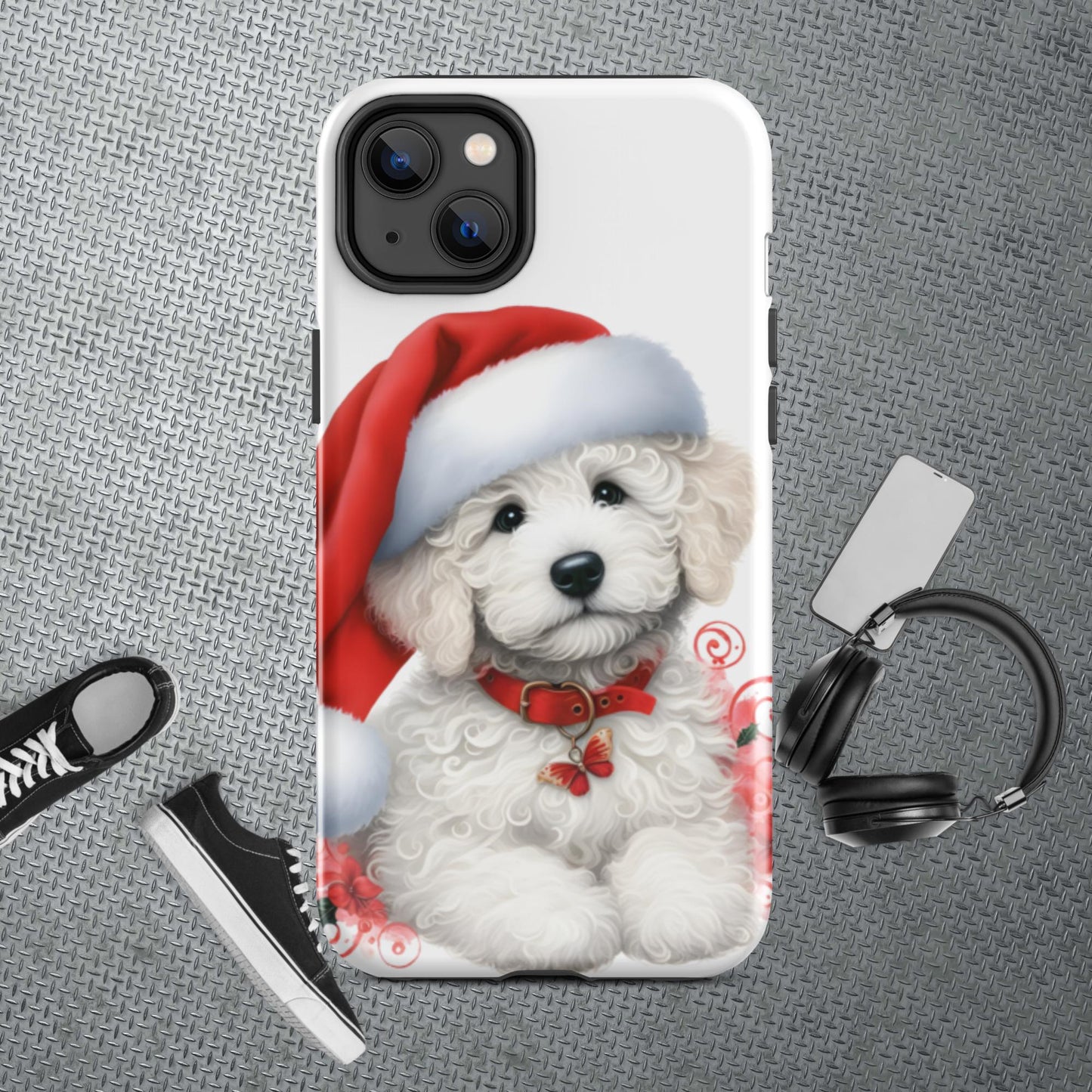 White Christmas Doodle Puppy Tough Case for iPhone®