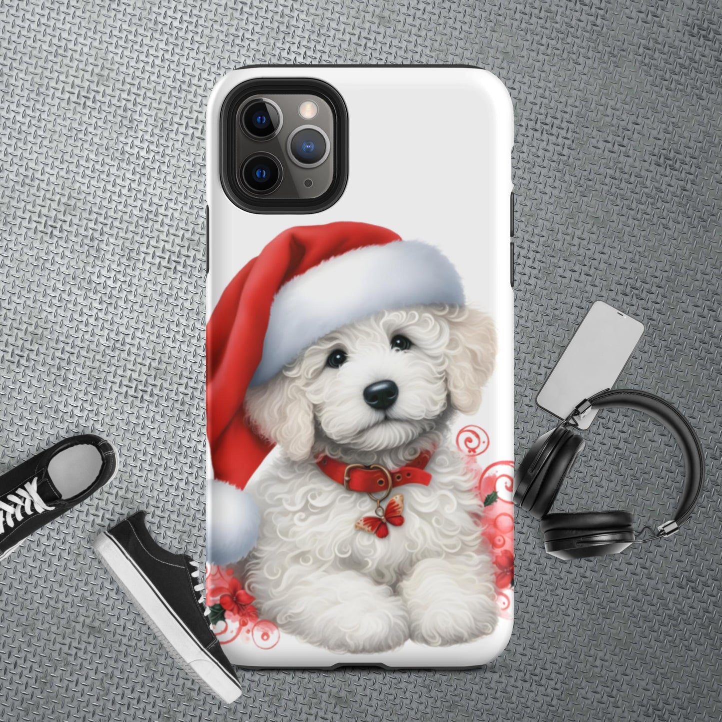 White Christmas Doodle Puppy Tough Case for iPhone®