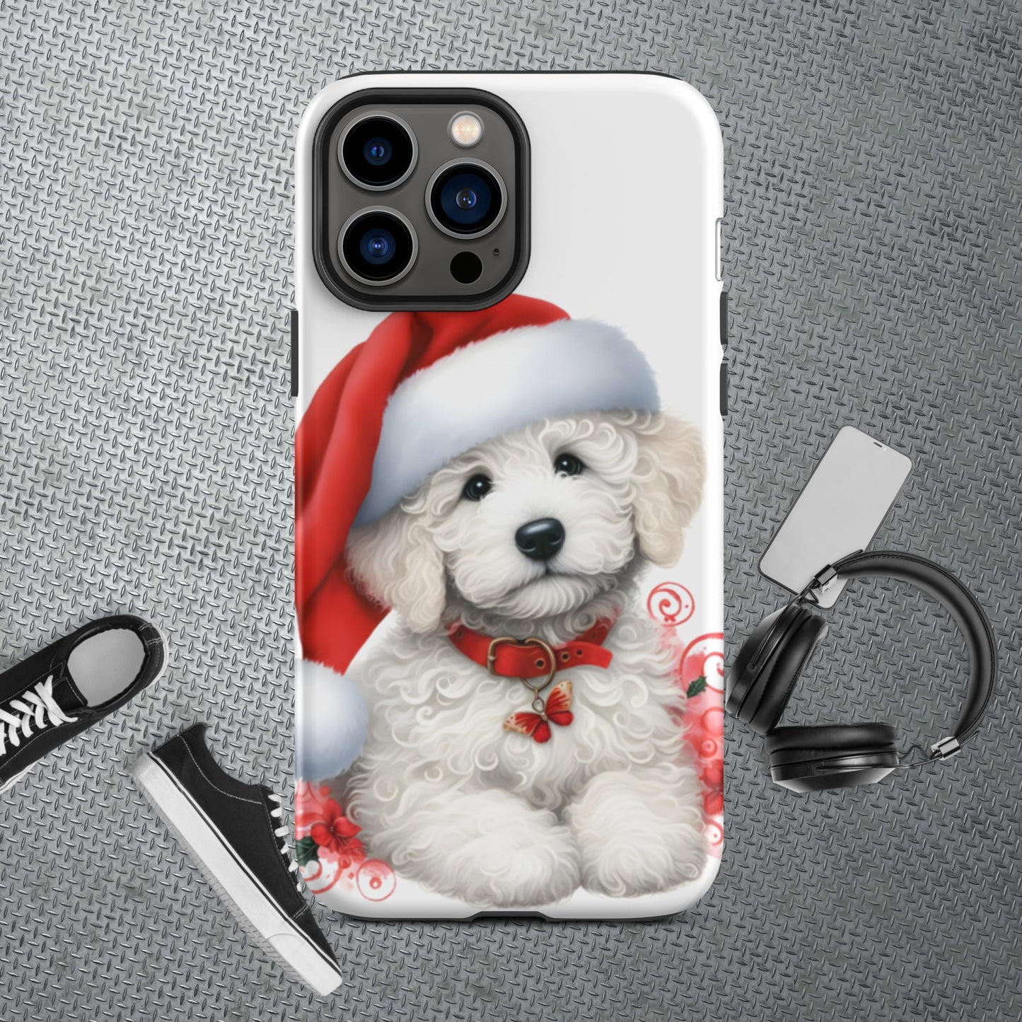 White Christmas Doodle Puppy Tough Case for iPhone®
