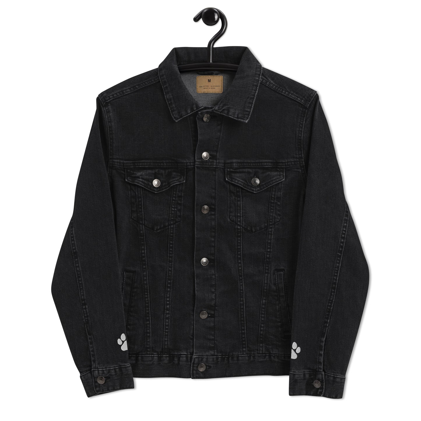 Doodle Embroidered - Unisex Denim Jacket - Paw Prints on Sleeves!