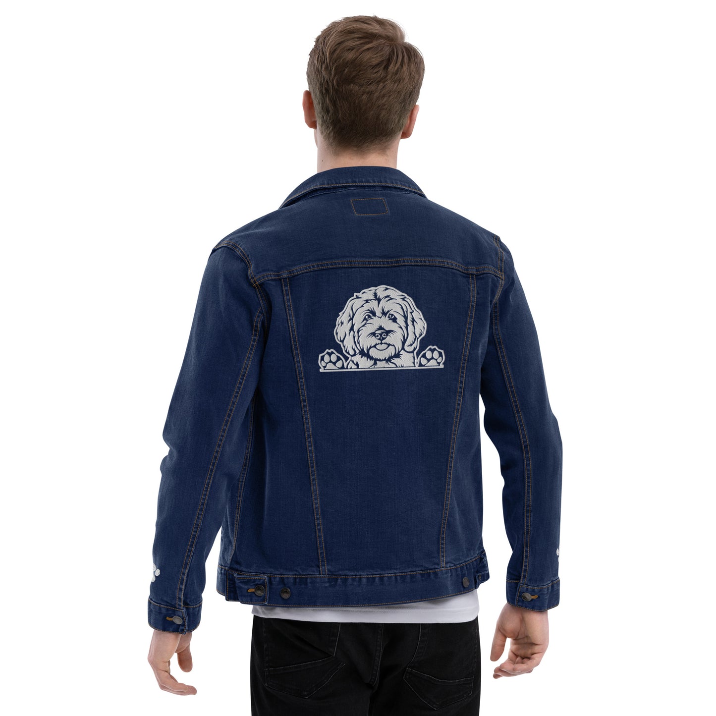 Doodle Embroidered - Unisex Denim Jacket - Paw Prints on Sleeves!