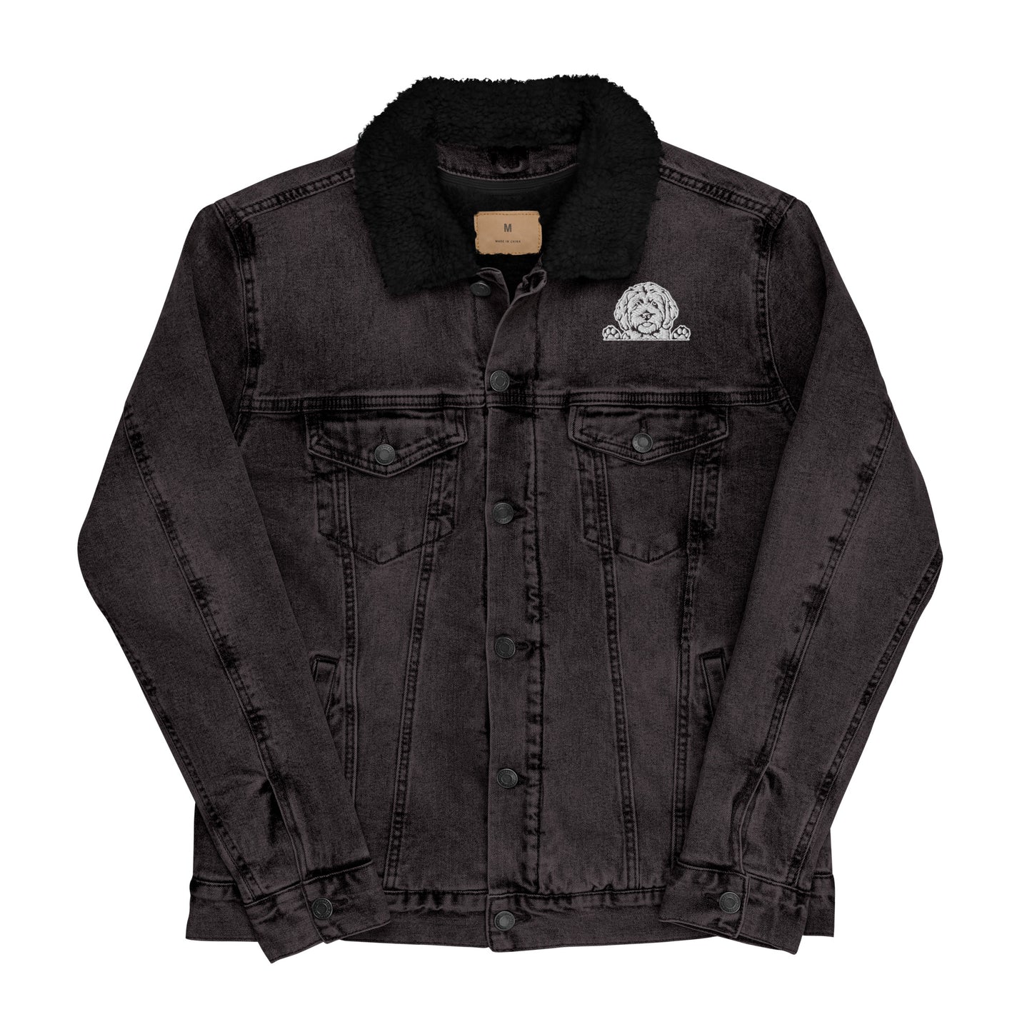 Doodle Embroidered Unisex Denim Sherpa Jacket