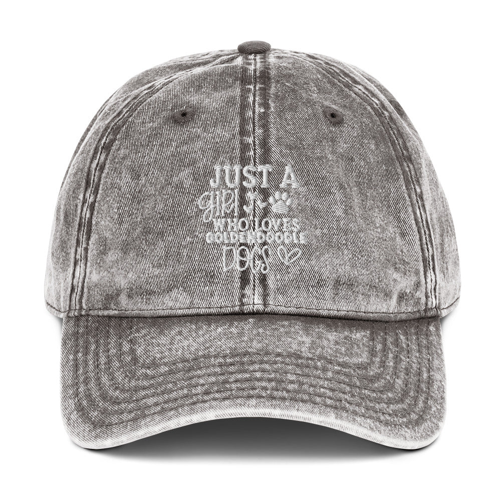 Just a girl who loves Goldendoodles - Paw Print on Back - Vintage Cotton Twill Cap