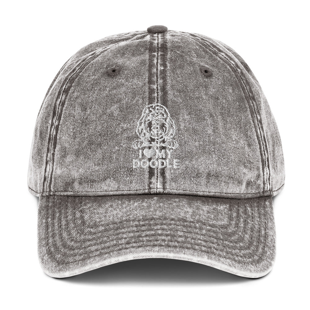 I Love My Doodle - Paw Print on Back - Embroidered Vintage Cotton Twill Cap