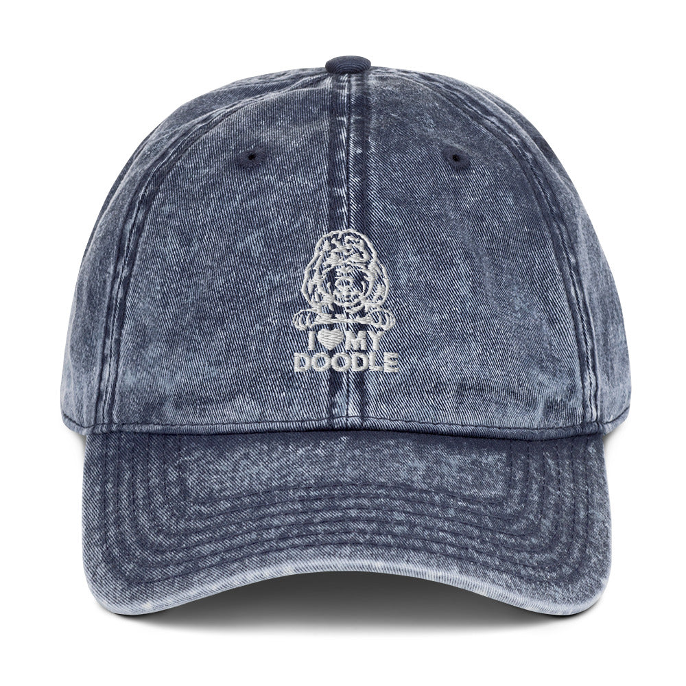 I Love My Doodle - Paw Print on Back - Embroidered Vintage Cotton Twill Cap