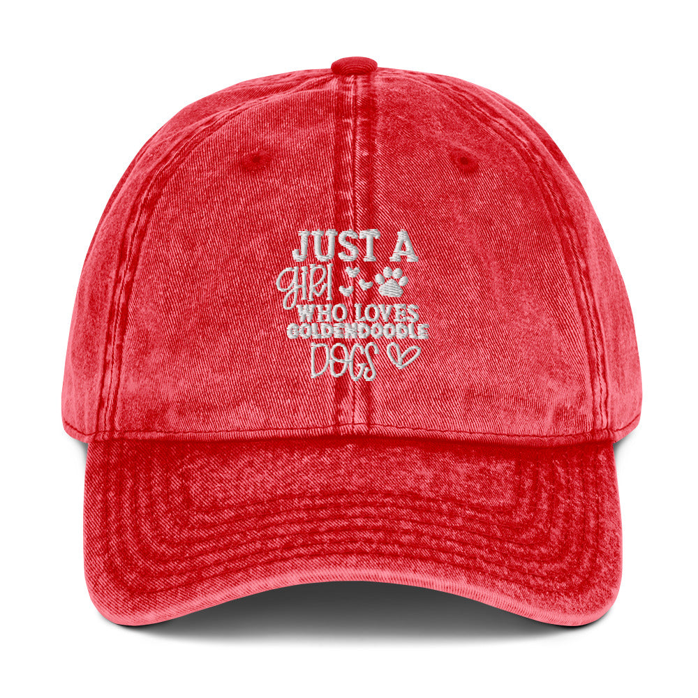 Just a girl who loves Goldendoodles - Paw Print on Back - Vintage Cotton Twill Cap