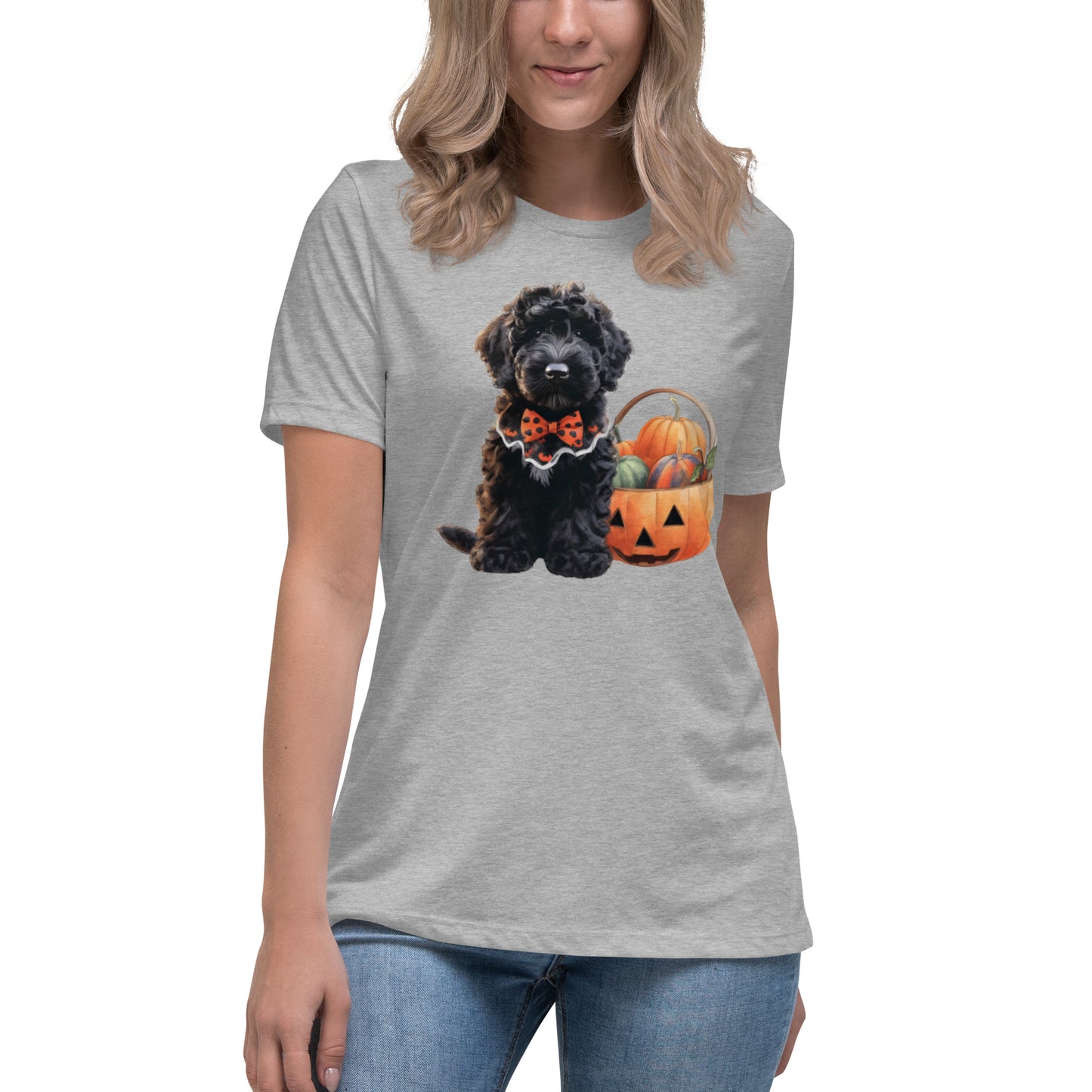 Black Doodle Puppy Halloween Women's Relaxed T Shirt