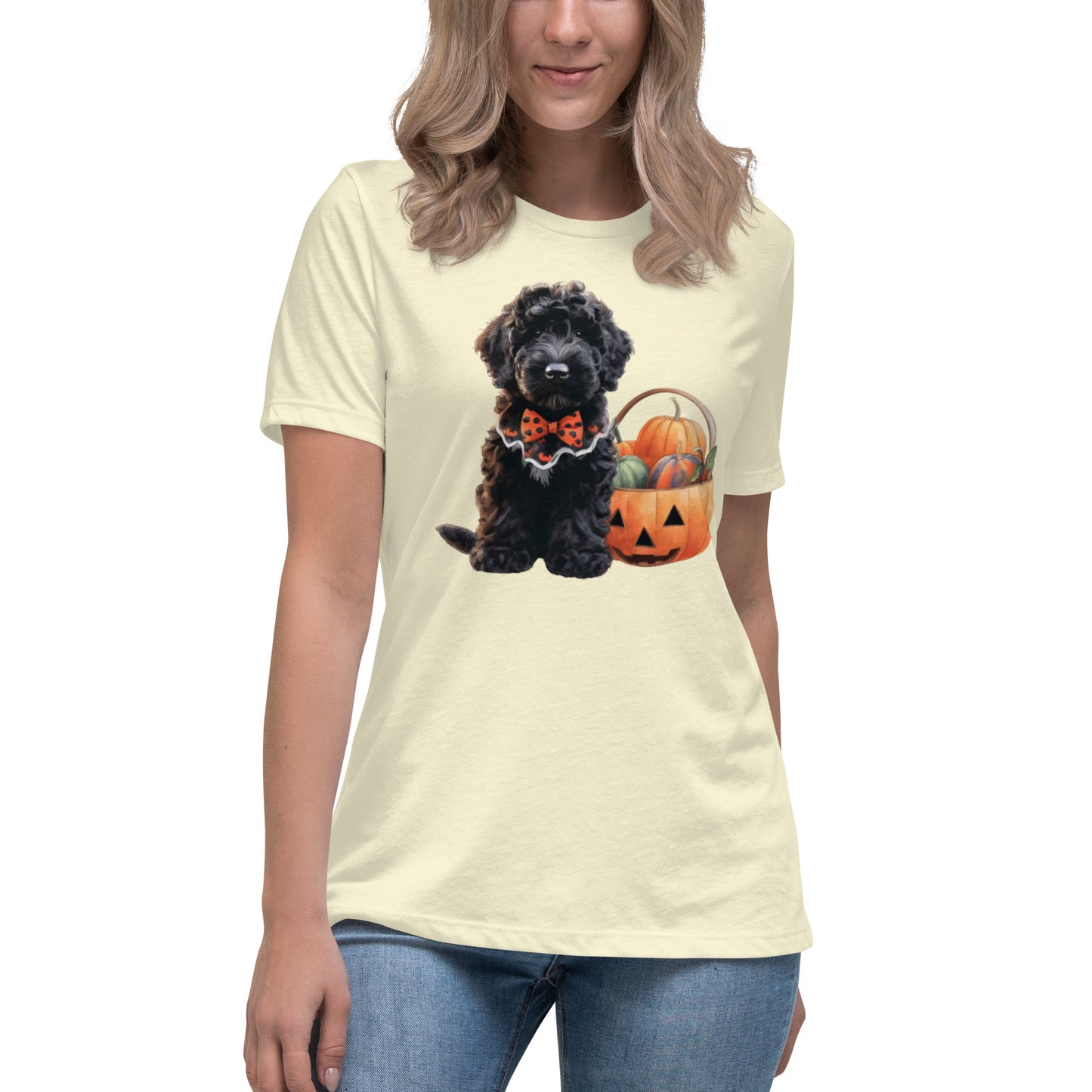 Black Doodle Puppy Halloween Women's Relaxed T Shirt