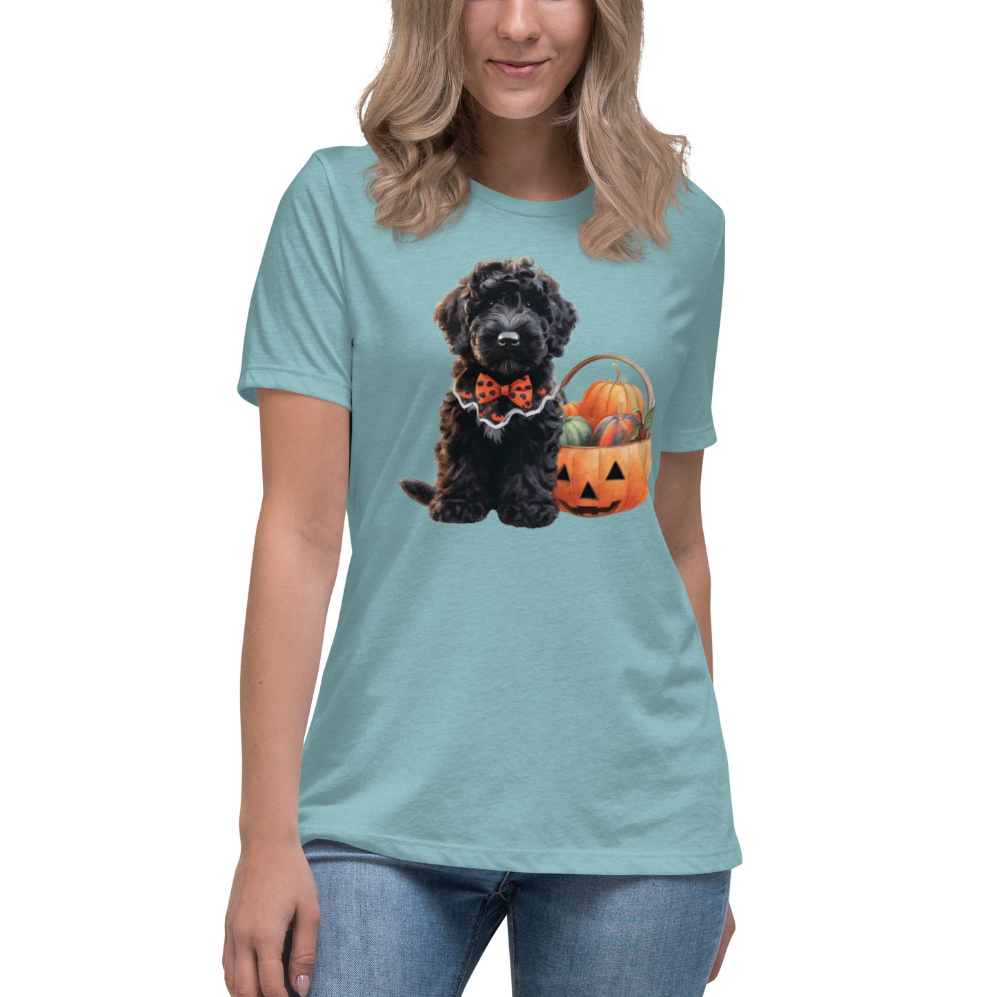 Black Doodle Puppy Halloween Women's Relaxed T Shirt