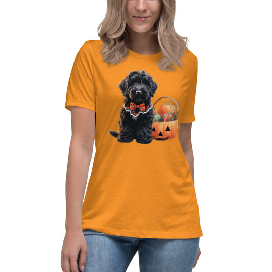 Black Doodle Puppy Halloween Women's Relaxed T Shirt