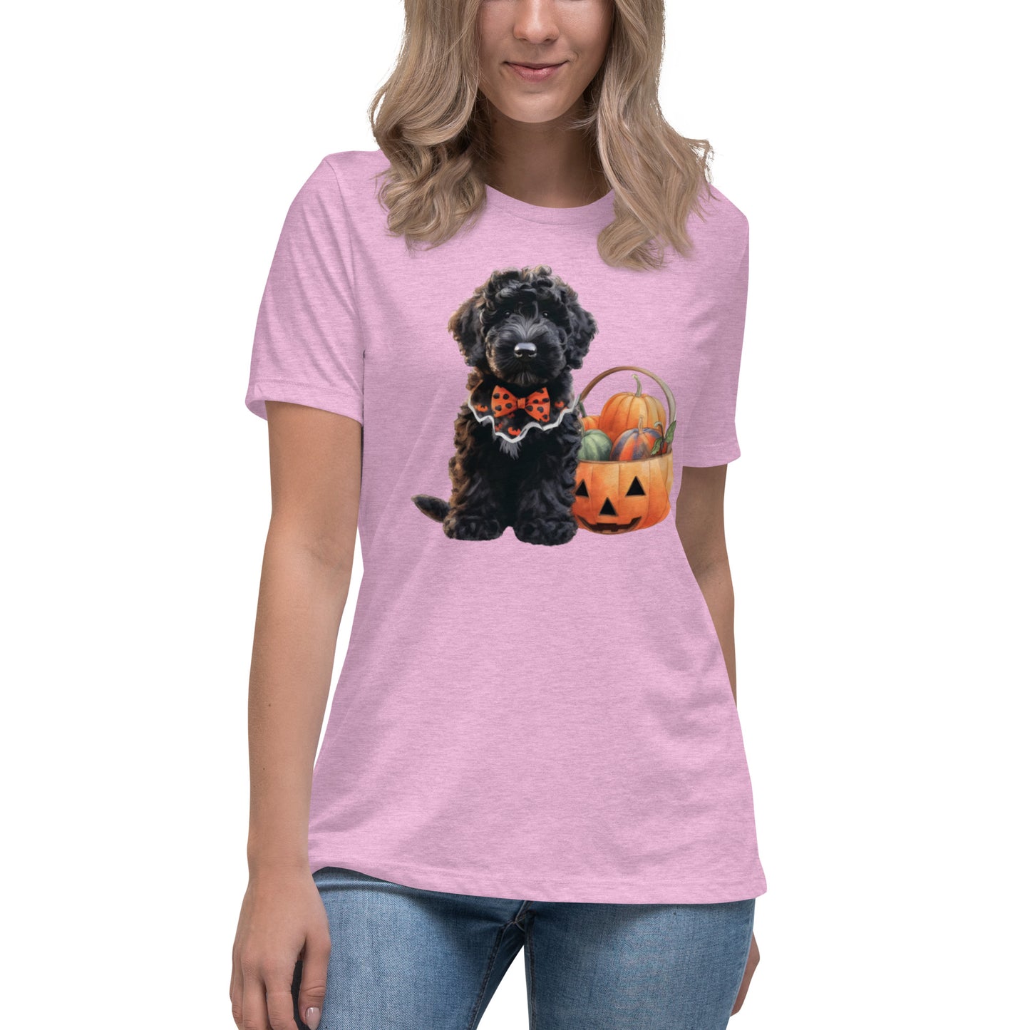 Black Doodle Puppy Halloween Women's Relaxed T Shirt