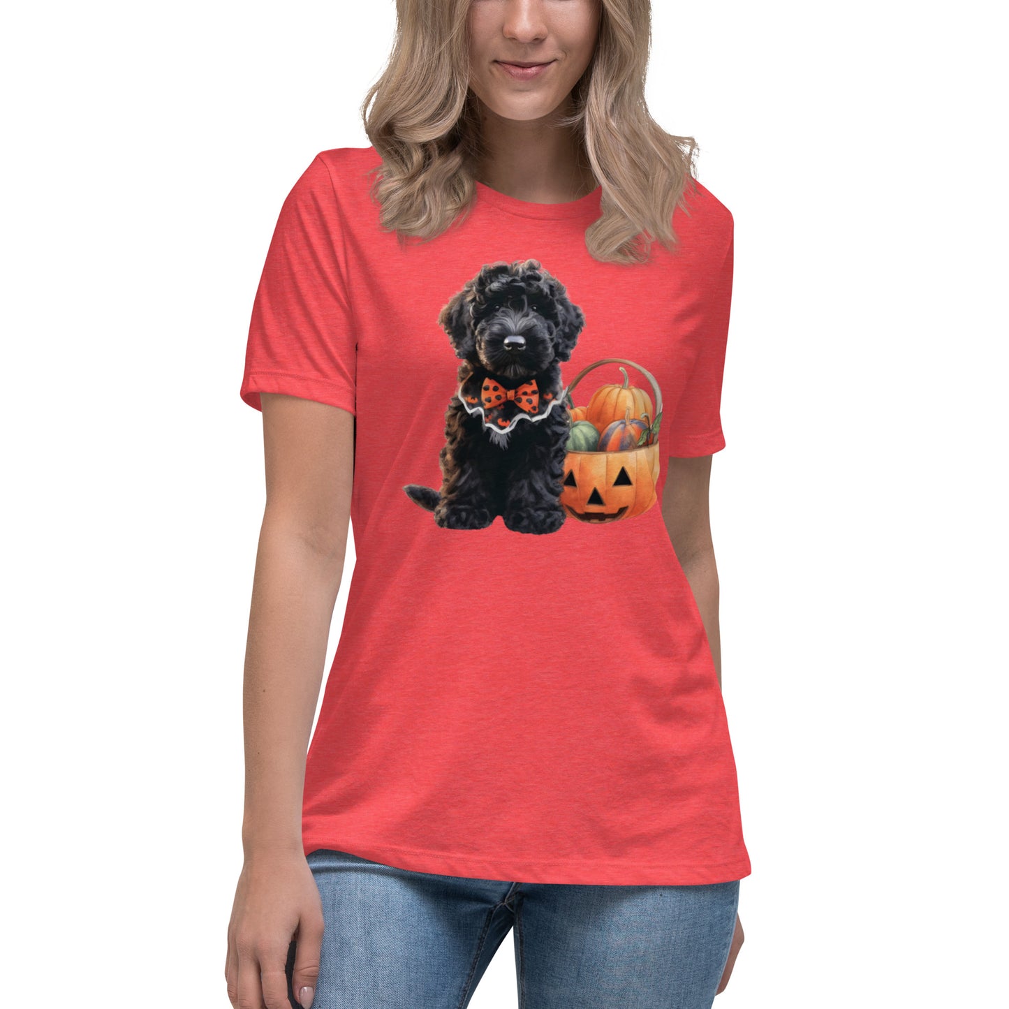Black Doodle Puppy Halloween Women's Relaxed T Shirt