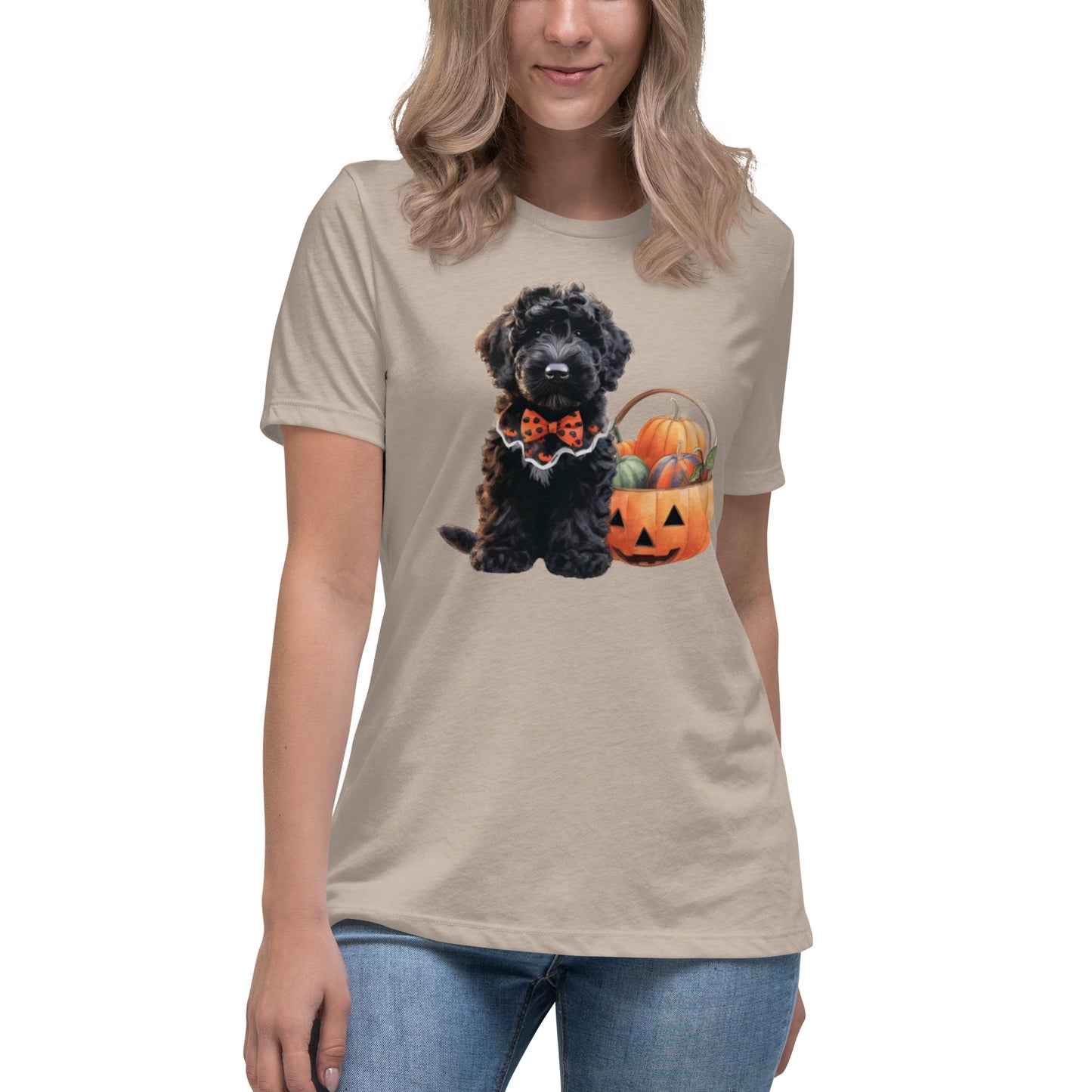 Black Doodle Puppy Halloween Women's Relaxed T Shirt