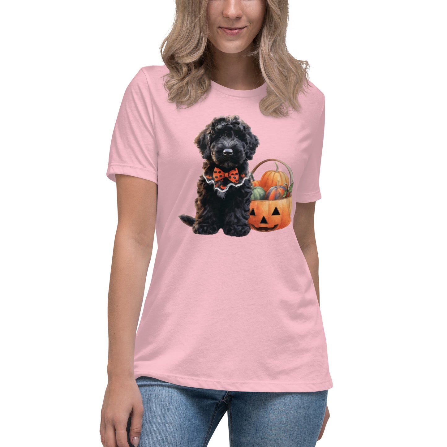 Black Doodle Puppy Halloween Women's Relaxed T Shirt