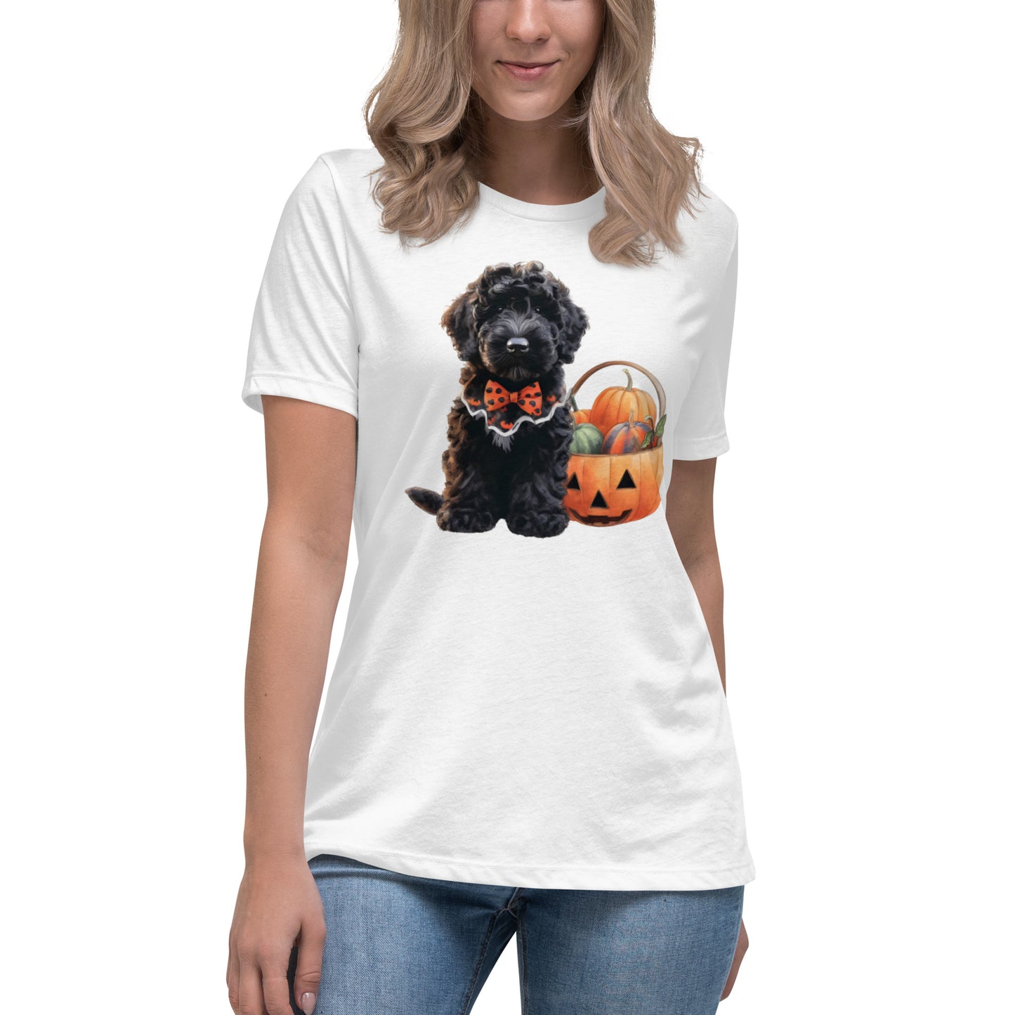 Black Doodle Puppy Halloween Women's Relaxed T Shirt