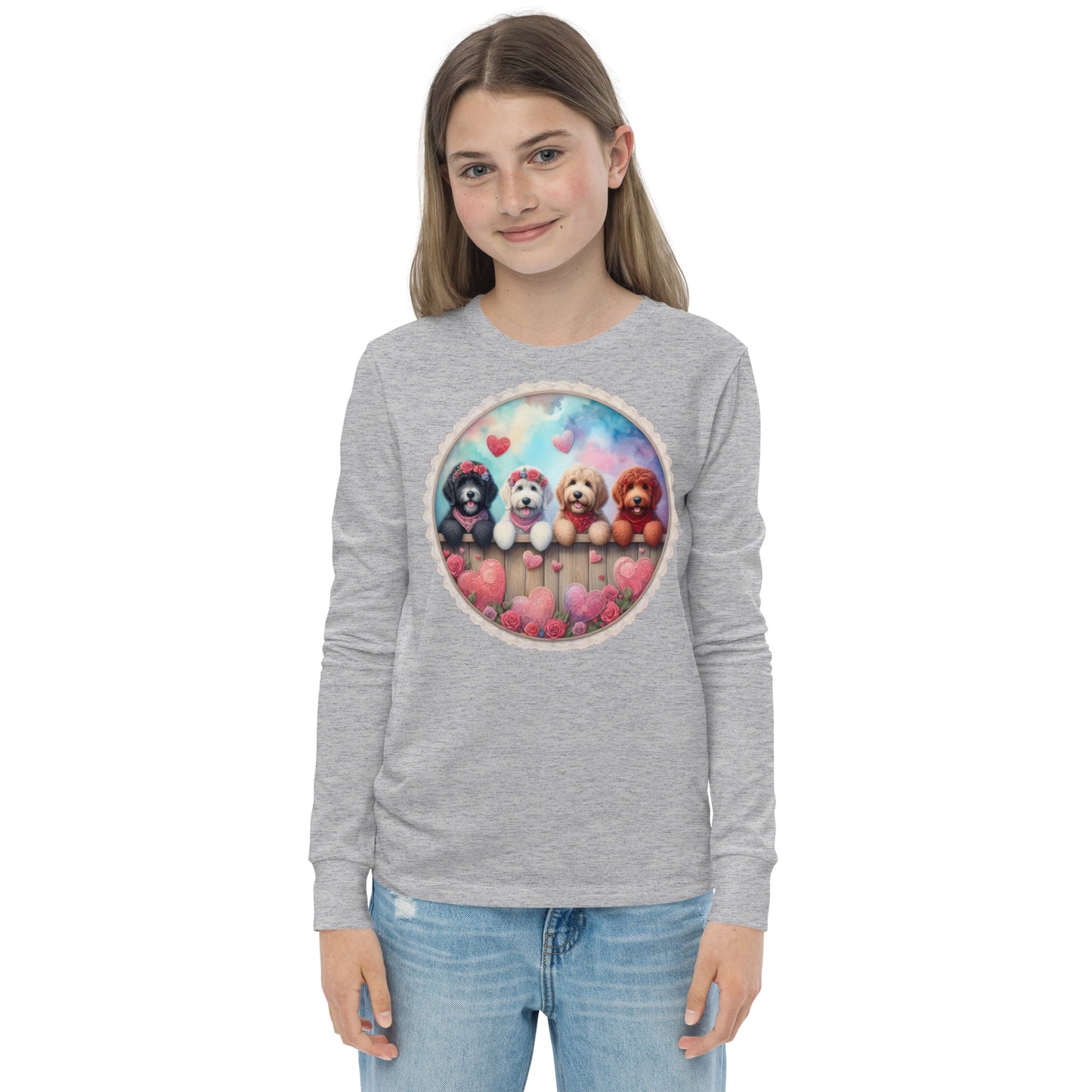 Valentines Doodles - Unisex Youth Bella + Canvas - Long Sleeve T Shirt