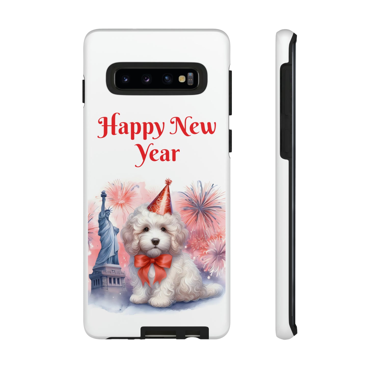 White Doodle Happy New Year - Tough Cases - Apple iPhone, Samsung Galaxy, and Google Pixel