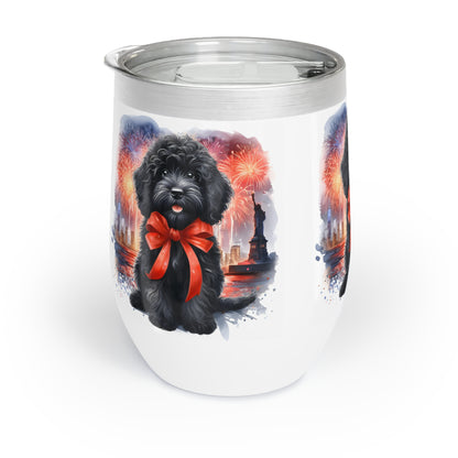 Black Doodle Celebration with Fireworks - Chill Wine Tumbler