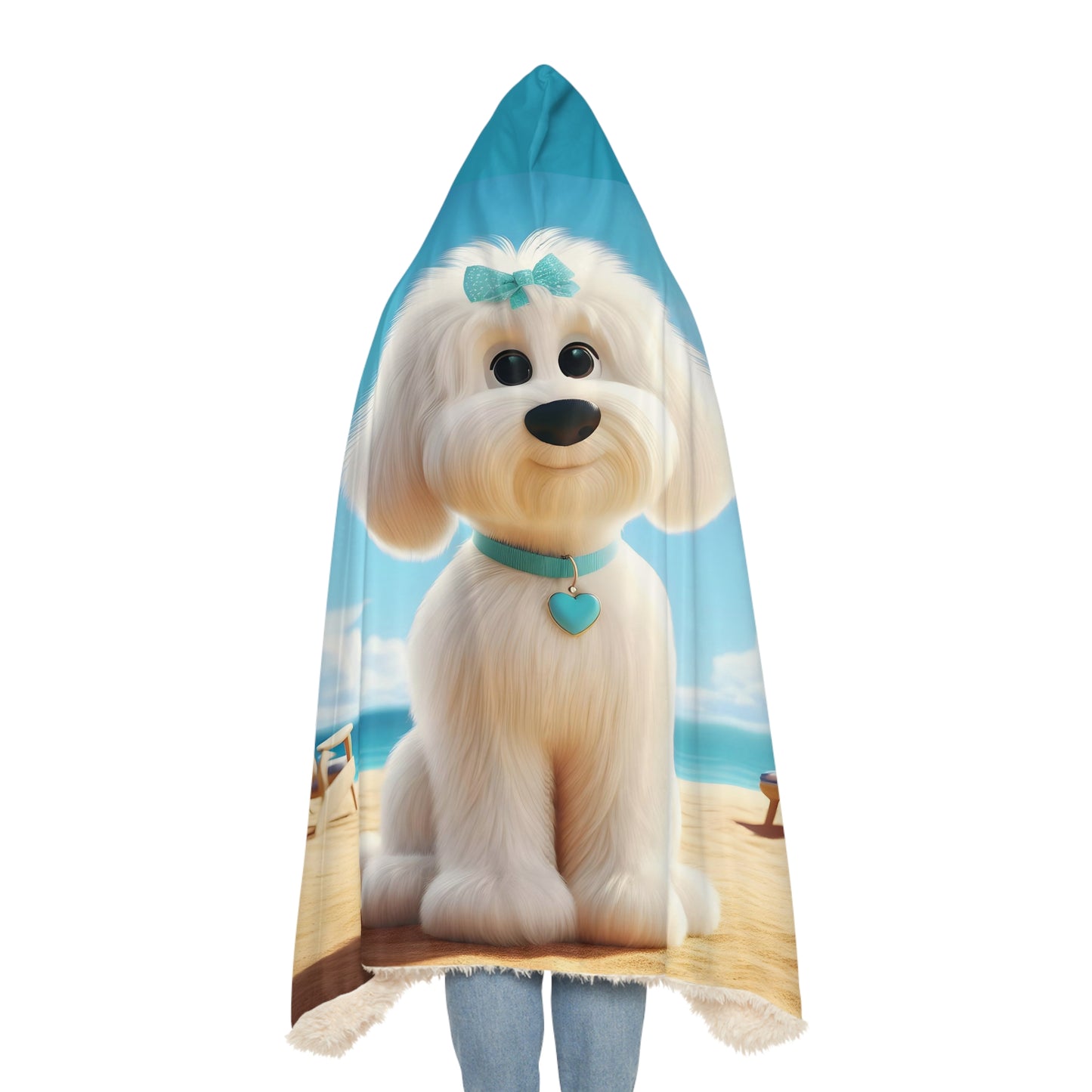 White Doodle Puppy Cartoon Inspired Hooded Snuggle Blanket