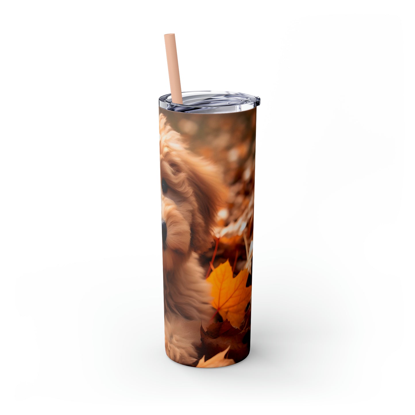 Fall Adorable Doodle Puppy Skinny Tumbler with Straw, 20oz