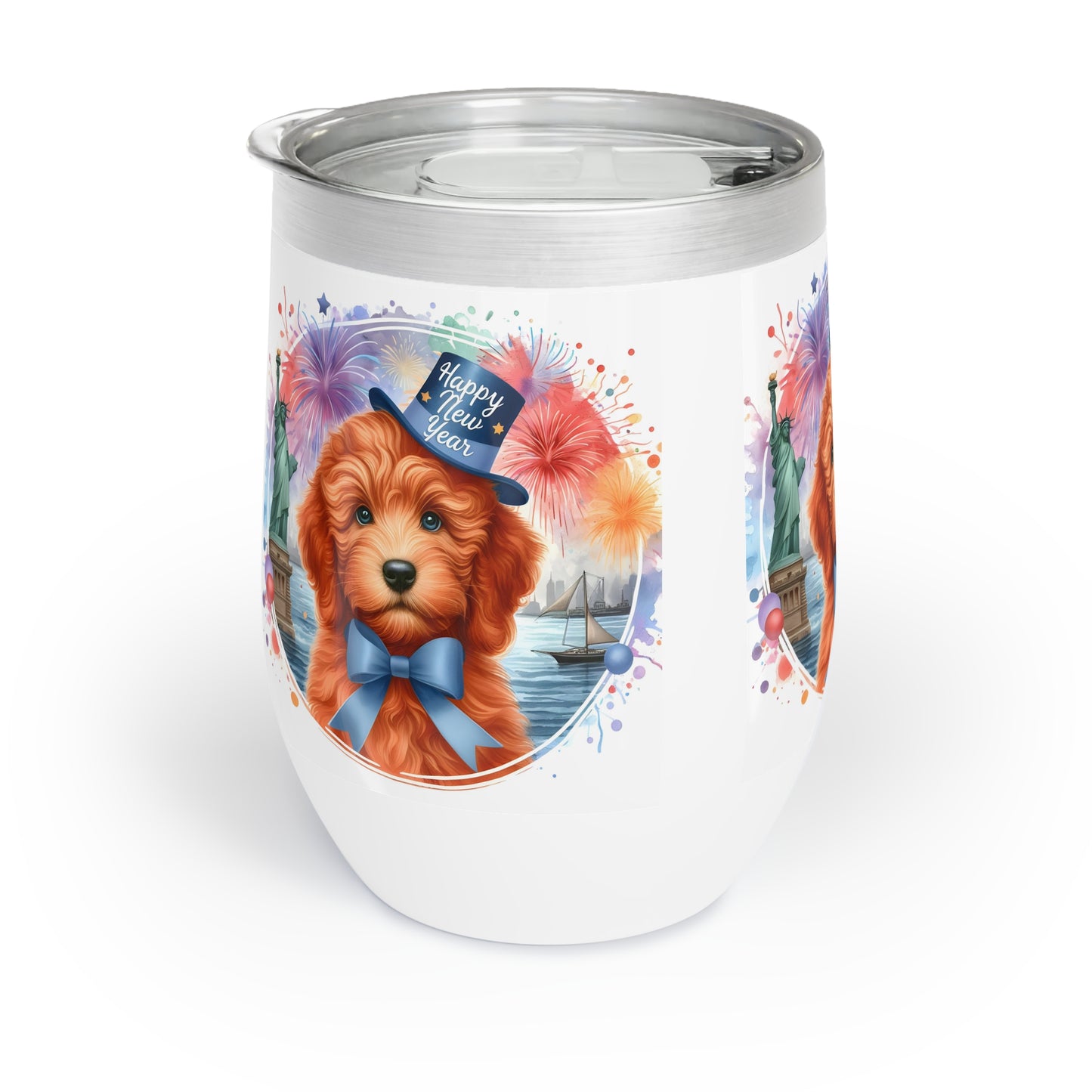 Apricot Doodle Happy New Year - Chill Wine Tumbler