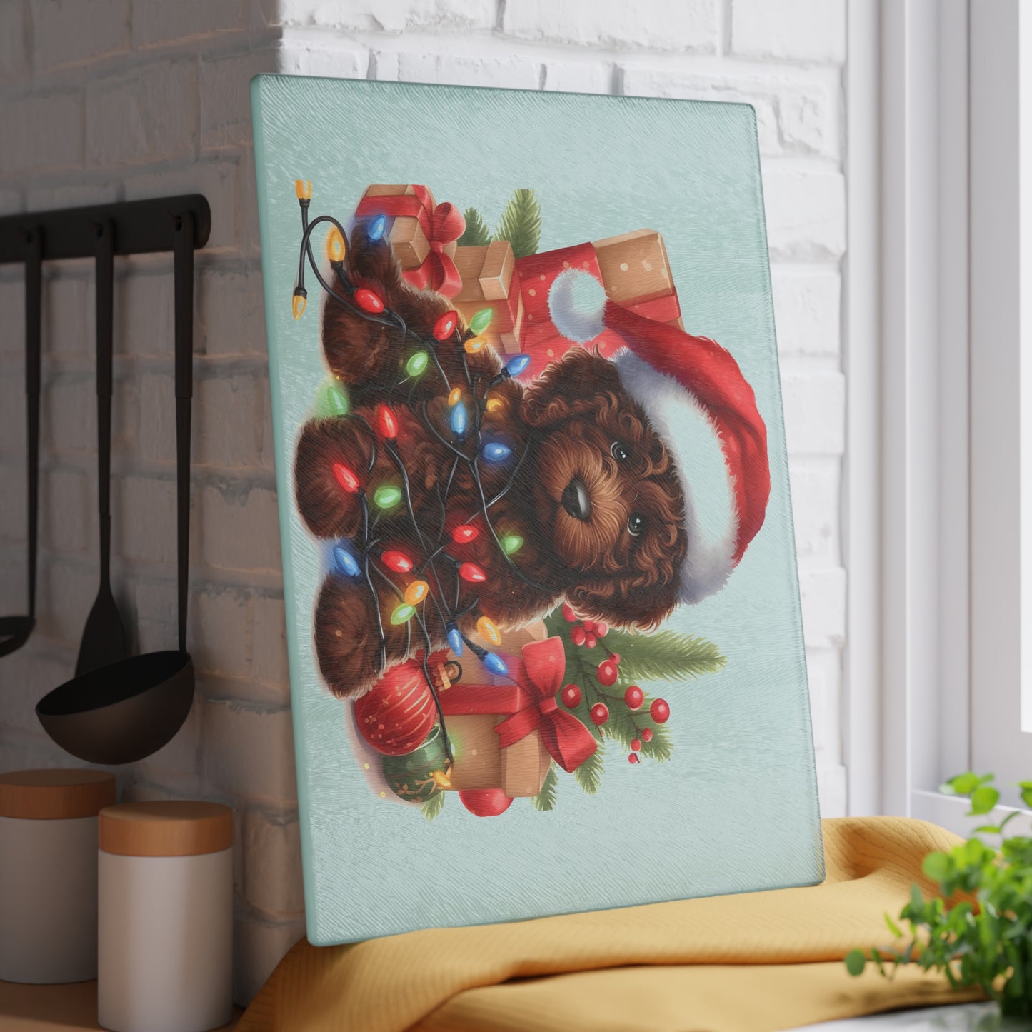 Christmas Brown Chocolate Doodle - Glass Cutting Board