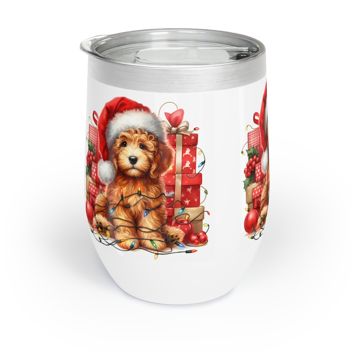 Christmas Doodle Puppy Chill Wine Tumbler