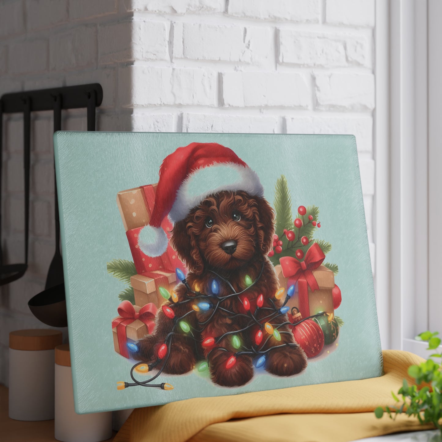 Christmas Brown Chocolate Doodle - Glass Cutting Board