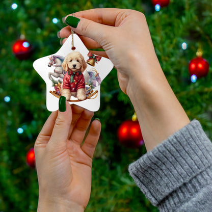 Christmas Doodle Puppy Ceramic Ornament, 4 Shapes