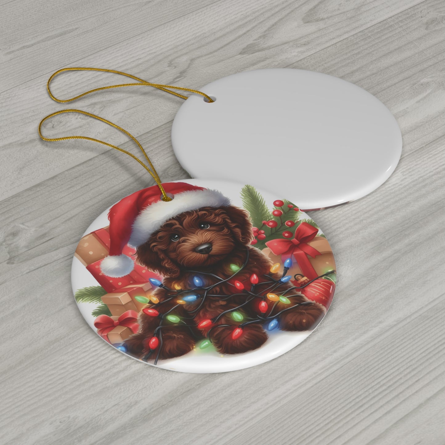 Chocolate Brown Doodle Ceramic Ornament