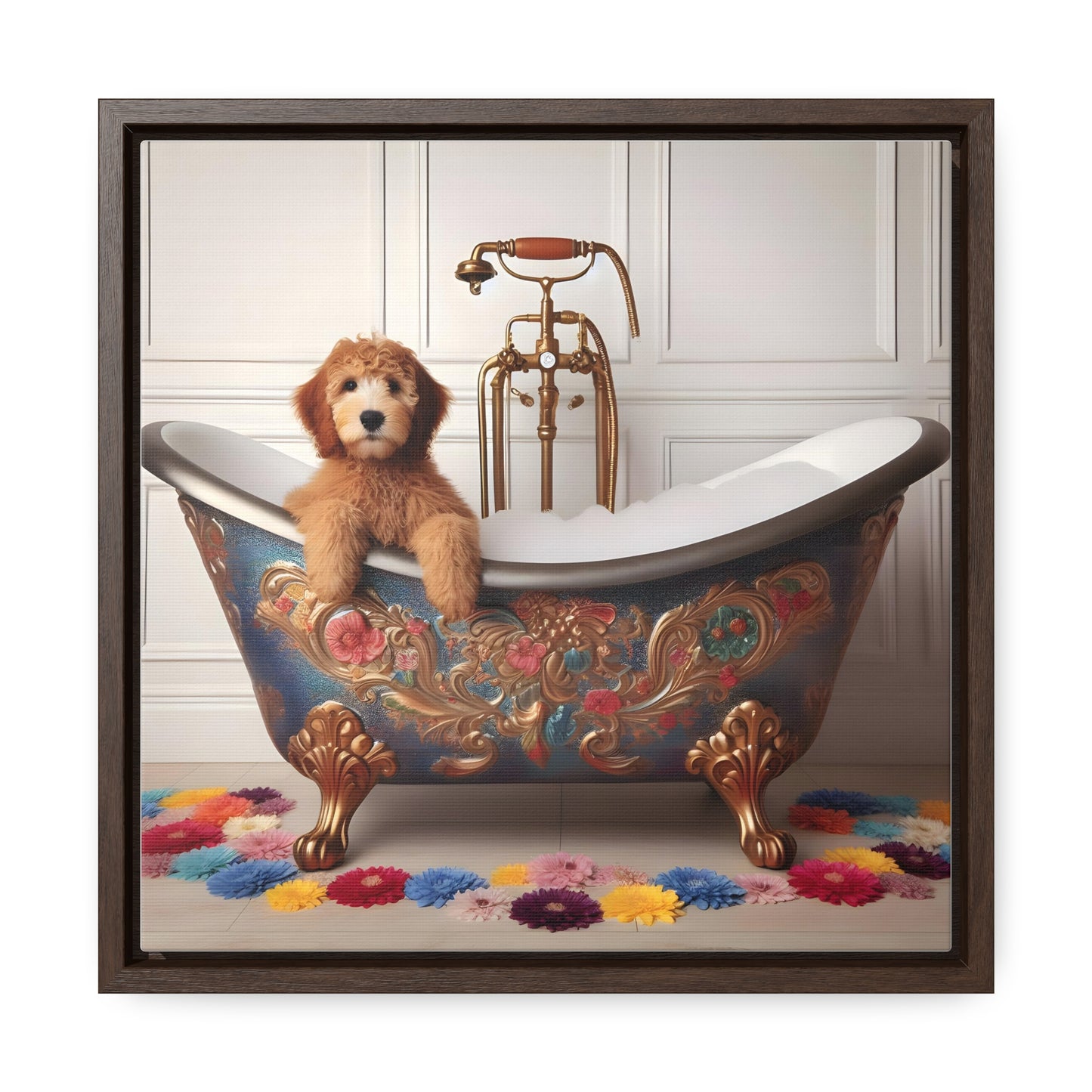 Apricot Doodle Puppy Gallery Canvas Picture - Wooden Square Frame - Nice!