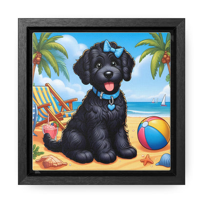 Black Doodle Puppy Cartoon Inspired - Wooden Gallery Canvas Picture - Square Frame - Nice!