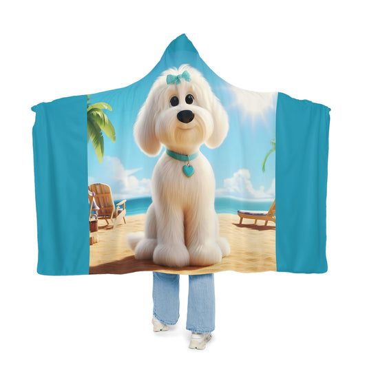 White Doodle Puppy Cartoon Inspired Hooded Snuggle Blanket