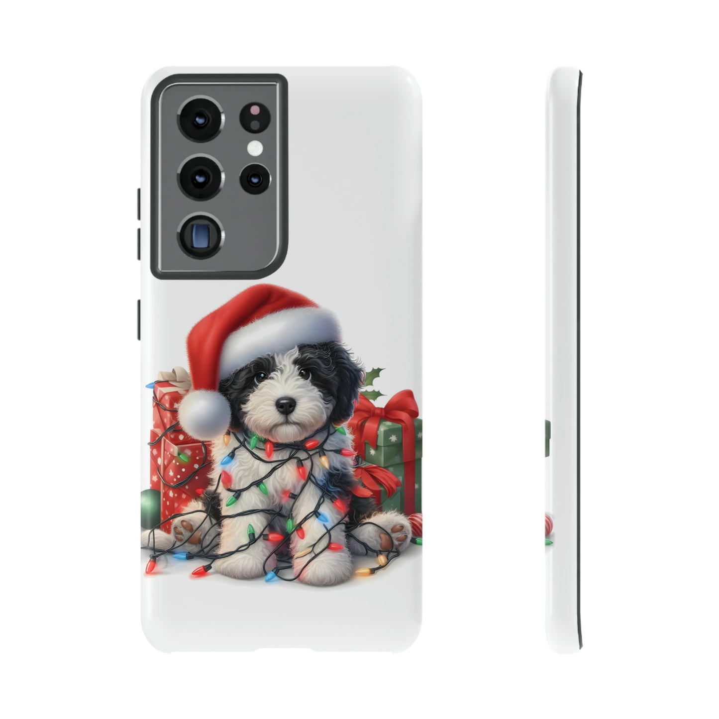 Black & White Doodle Christmas Puppy - Tough Cases for Apple iPhone, Samsung Galaxy, & Google Pixel