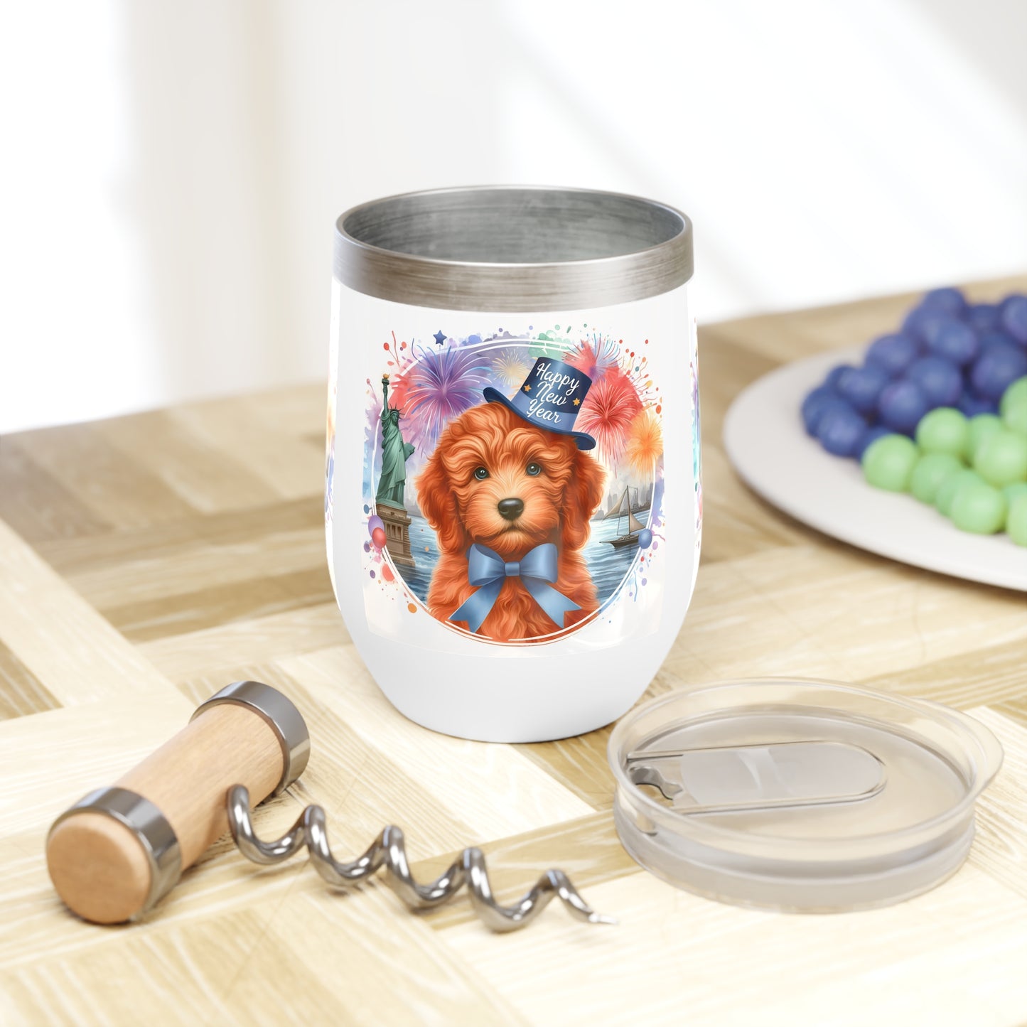 Apricot Doodle Happy New Year - Chill Wine Tumbler