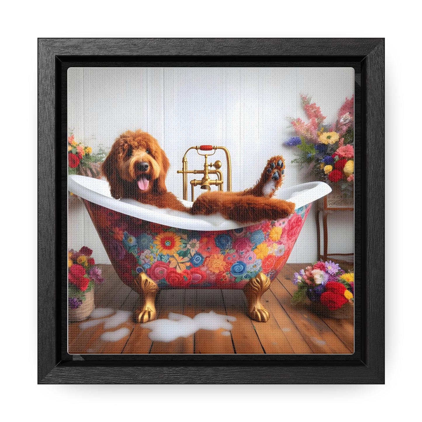 Lounging Doodle Antique Tub Gallery Canvas Picture - Wooden Square Frame - Nice!