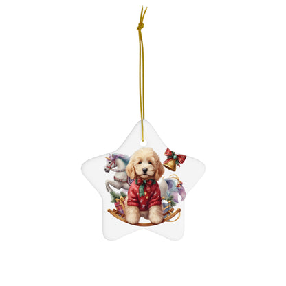 Christmas Doodle Puppy Ceramic Ornament, 4 Shapes