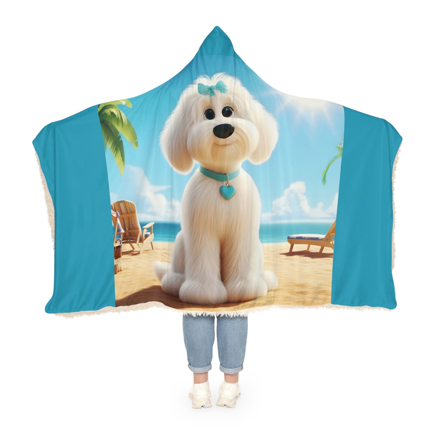 White Doodle Puppy Cartoon Inspired Hooded Snuggle Blanket