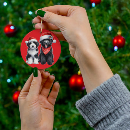 Christmas Black, Black & White Doodle Ceramic Ornament, 4 Shapes