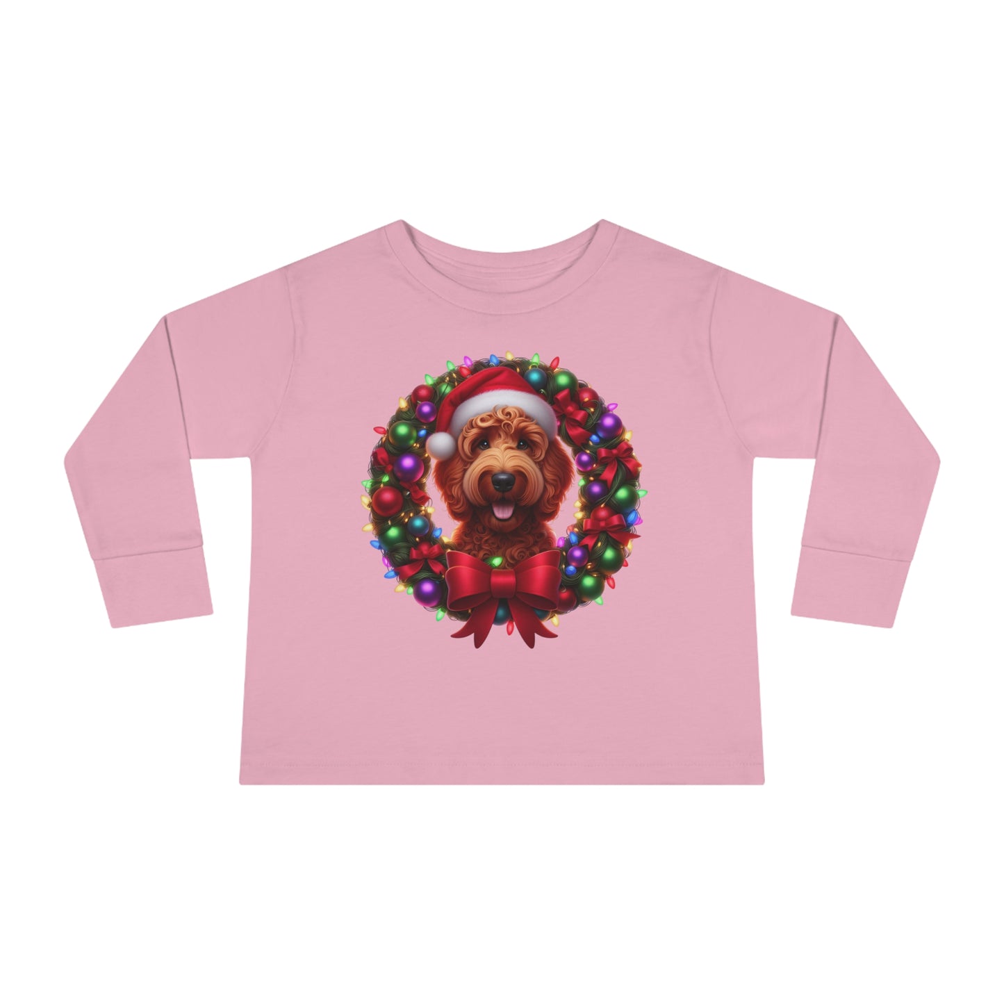 Red Doodle Christmas Wreath - Toddler Long Sleeve T Shirt