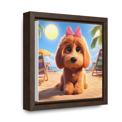 Doodle Puppy Cartoon Inspired - Wooden Gallery Canvas Picture - Square Frame - Nice!